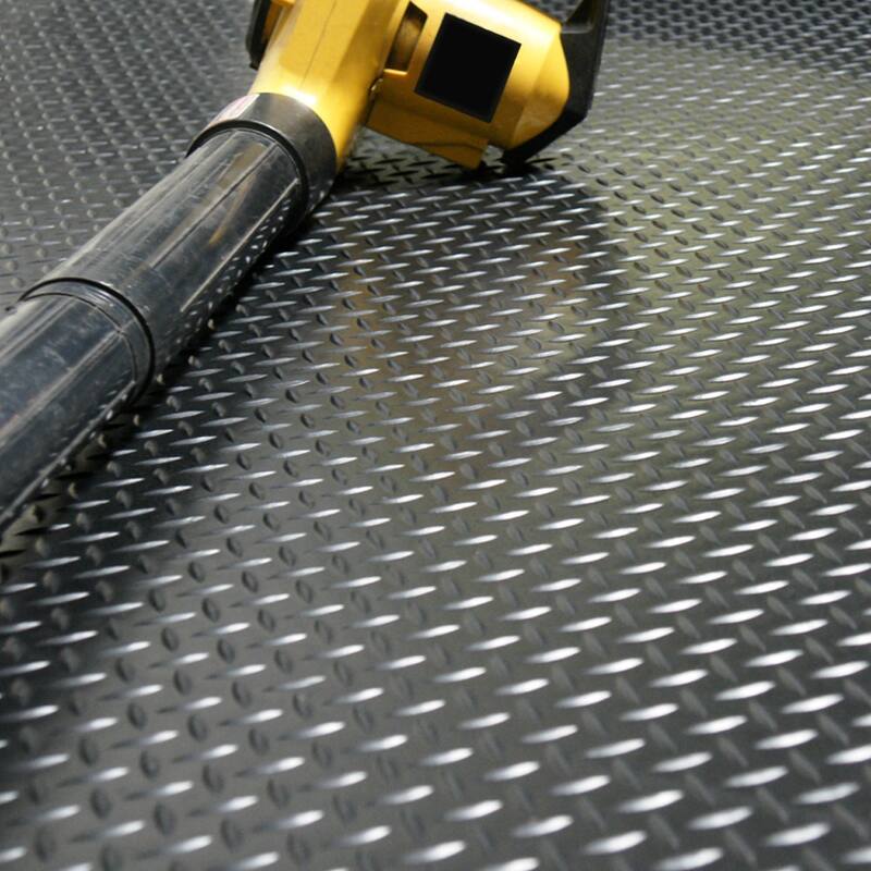 DRubber-Cal "Diamond-Plate" Rubber Flooring Rolls - 3 mm x 4 ft x 1.5 ft Rolls - Black - 48x18