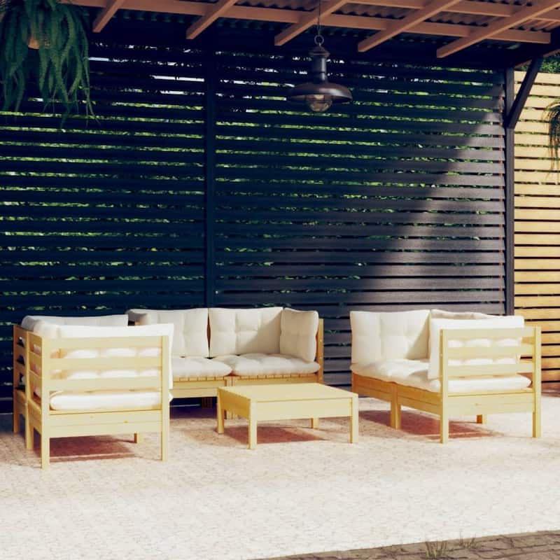 vidaXL Solid Pinewood Patio Lounge Set 7 Piece with Cushions Multi Colors - 25" x 25" x 24.6"