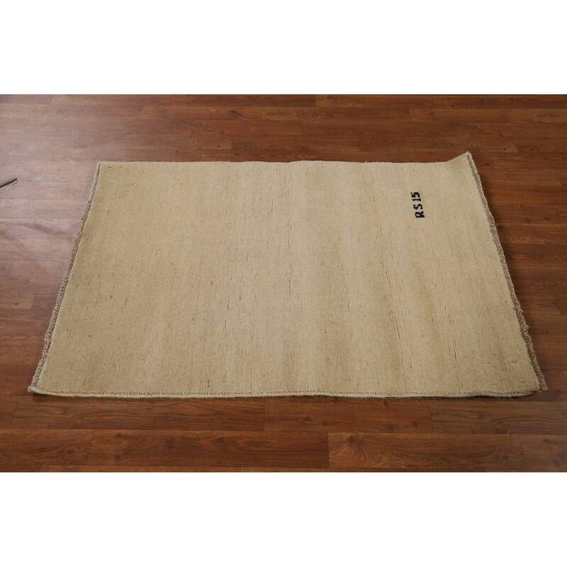 Modern Beige Gabbeh Oriental Rug Hand-Knotted Wool Carpet - 2'10"x 4'0"