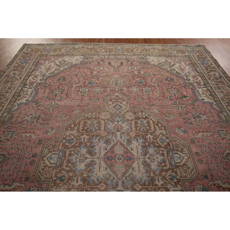 Distressed Pink Tabriz Persian Vintage Rug Handmade Wool Carpet - 9'8" x 12'8"