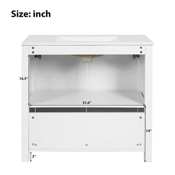 dimension image slide 8 of 14, GDFStudio - Elysia Wood Bathroom Vanity with Ceramic Sink & Storage Cabinet Organizer