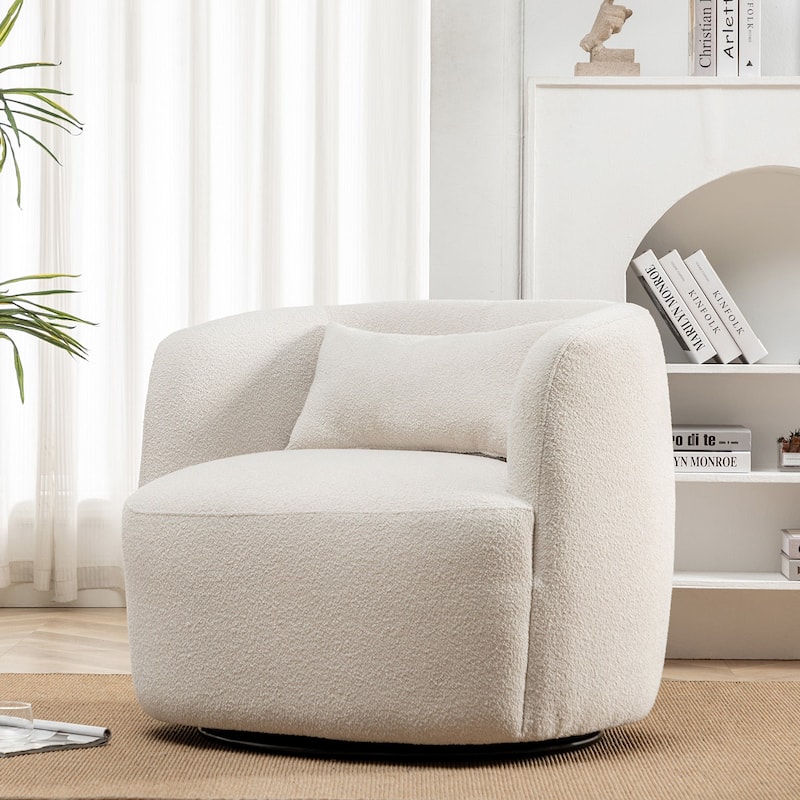 KINWELL 34" Poly Blend Boucle Fabric Upholstered Swivel Armchair