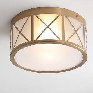 Pagoda 13" Drum Metal/Glass Flush Mount Brass Gold by JONATHAN Y