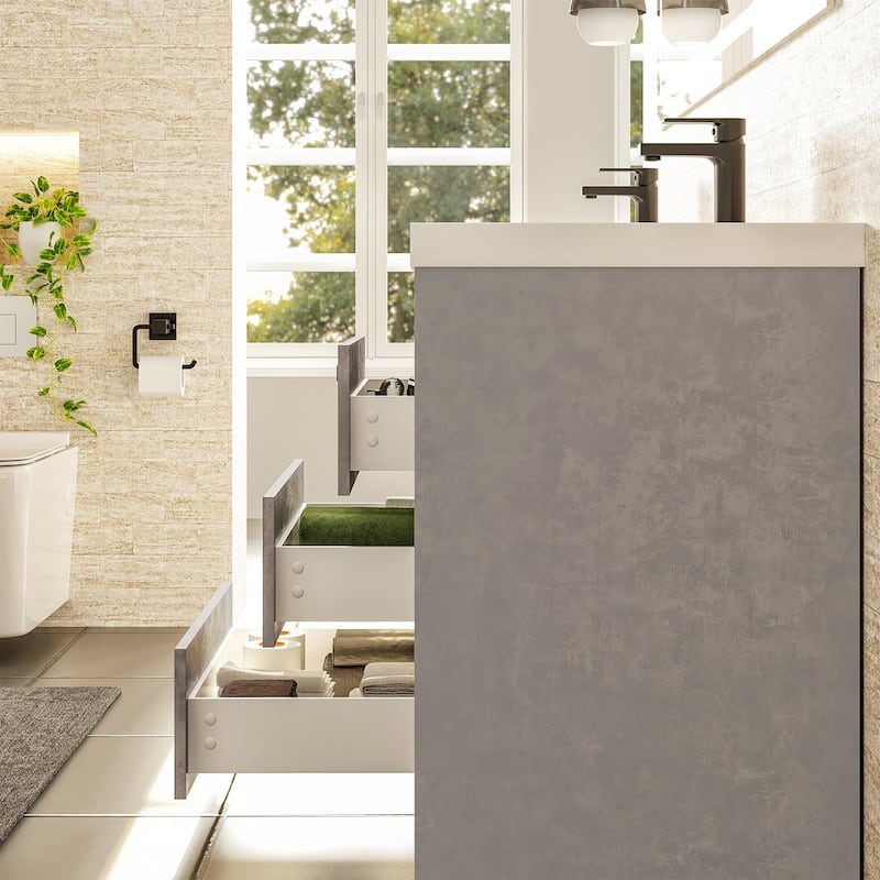 Lugano 84"W Concrete Gray Bath Vanity with Integrated Acrylic Top - 84"