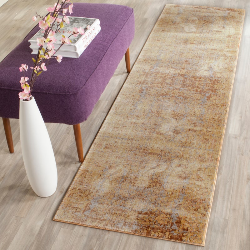 SAFAVIEH Mystique Laurette Watercolor Oriental Polyester Rug - 2'3" x 8' Runner - Gold/Multi