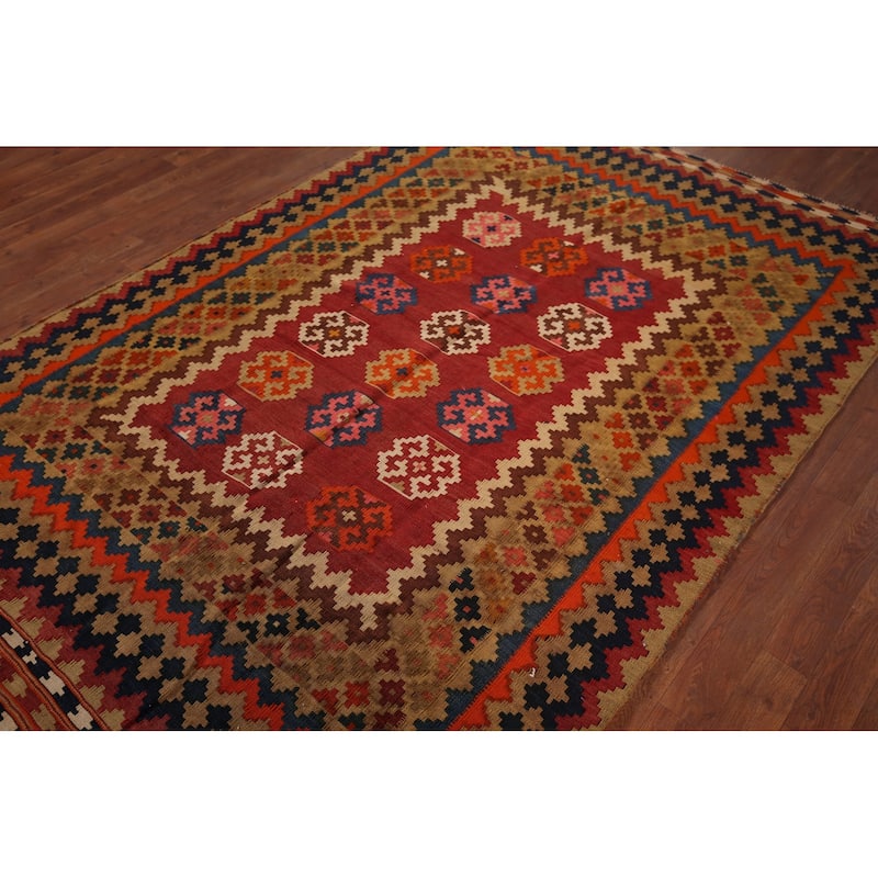 Kilim Qashqai Persian Vintage Area Rug Hand-Woven Tribal Wool Carpet - 5'3"x 7'9"