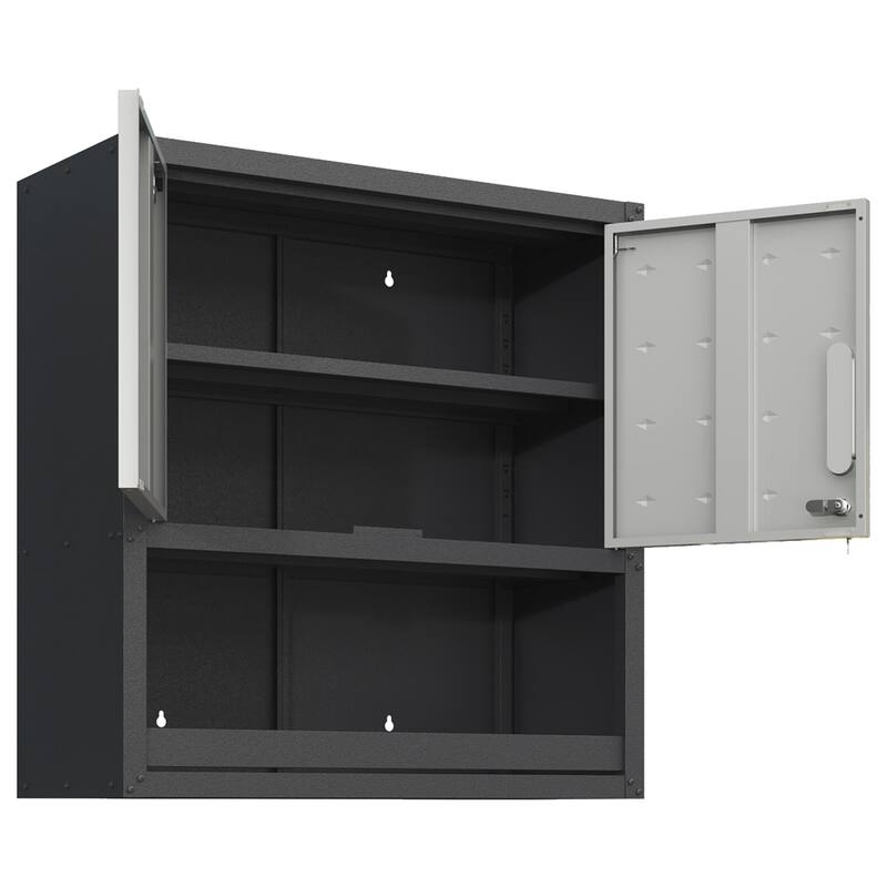 Wall-Mounted Tool Storage Cabinet w/Locking Door & Shelf Opened Drawer