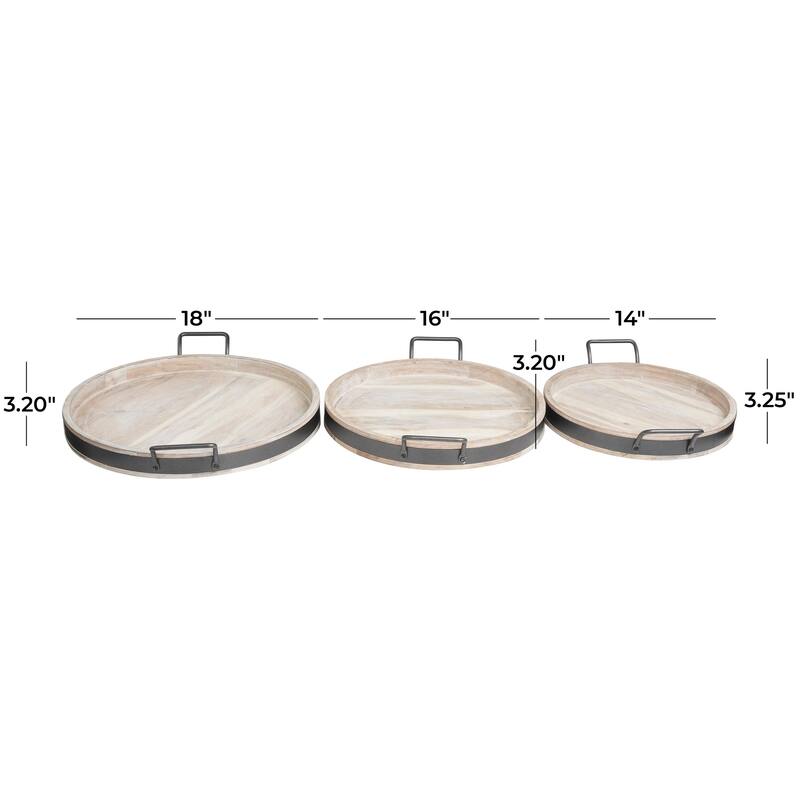 Mango Wood Nesting Living Room Decor Tray with Black Metal Handles - Set of 3 Cream or Brown - Roche River Decor