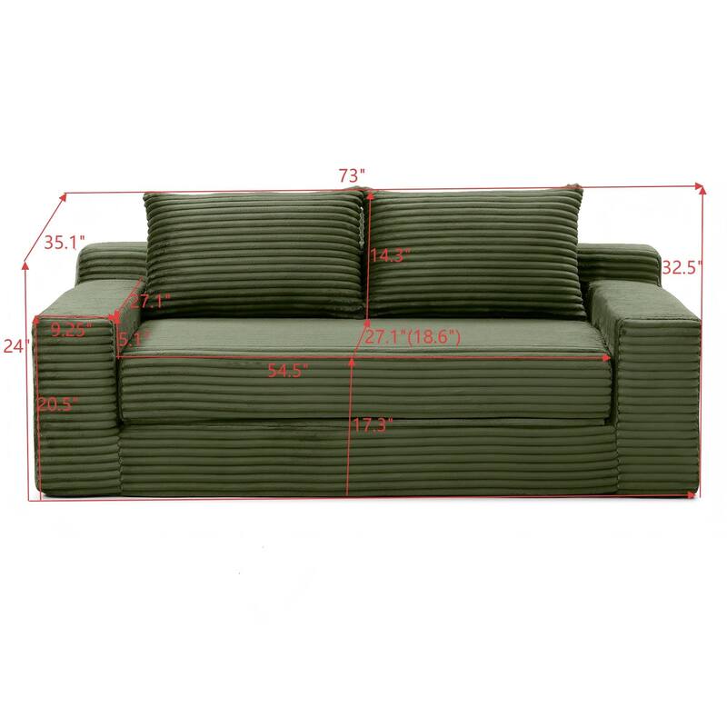 Anmytek Corduroy Memory Foam Cloud Loveseat Convertible Sofa Bed No Assembly Compressed Floor Lounge