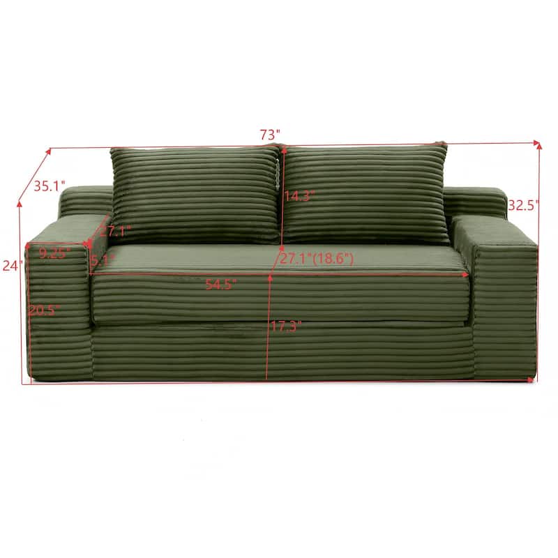 Floor Sofa Couch Convertible Sofa Bed with Storage Pockets, Green Boneless Pull-Out Sofa Bed for Living Room