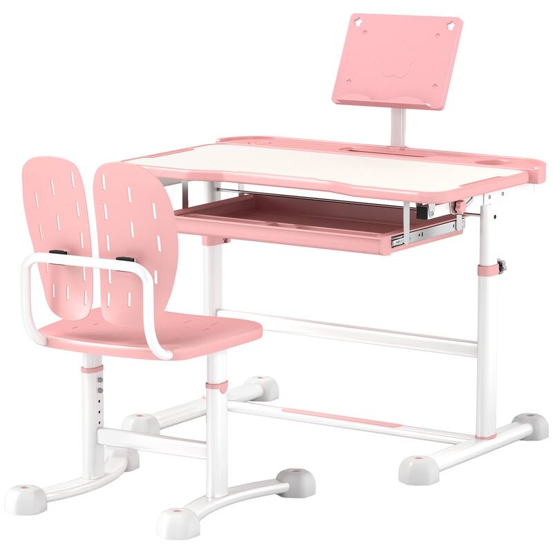 Modern Kids Ergonomic Desk and Chair Set with Tilting Desktop and Storage Features for Study Room and Bedroom