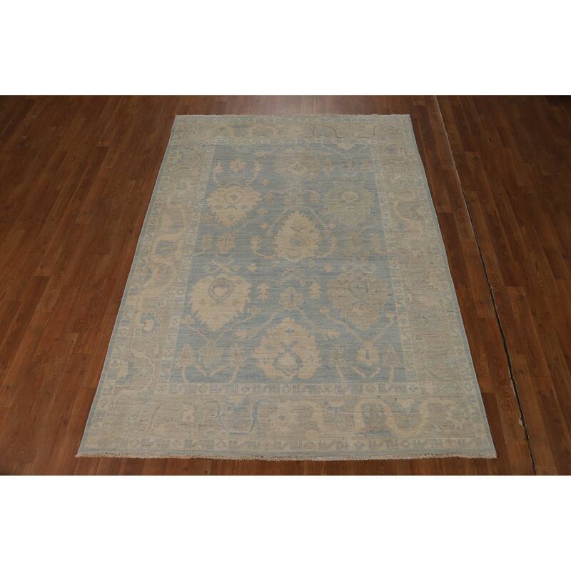 Vegetable Dye Blue Oushak Turkish Rug Handmade Bedroom Wool Carpet - 5'0"x 7'0"