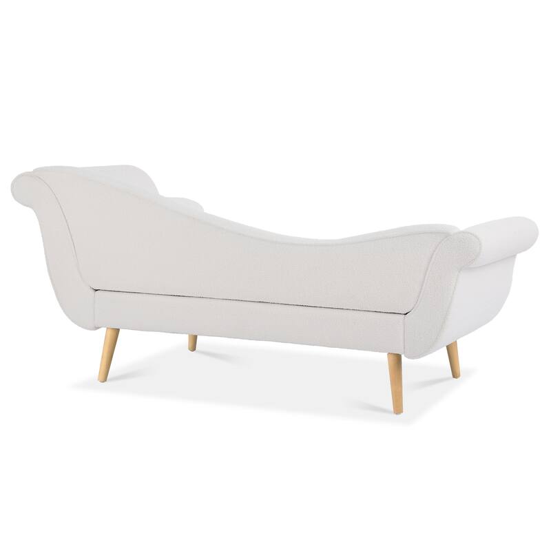 Upholstered Chaise Lounge Chair Indoor, Classic Sled Lounge Chair with Birch Legs & Lumbar Pillow for Living Room, Bedroom