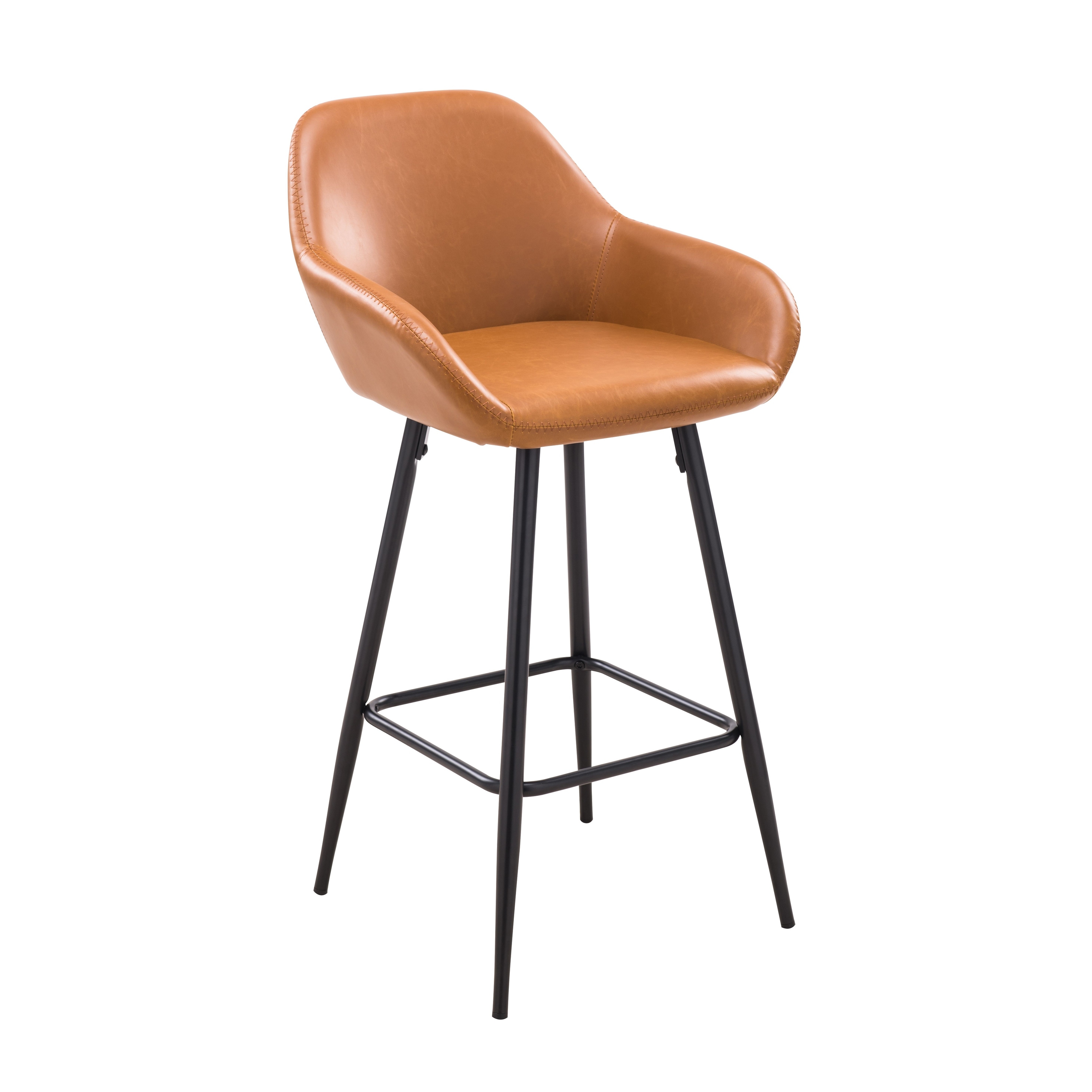 Willow Upholstered Vintage 26" Bar Stool with Metal Legs and Armrests (Set of 2)