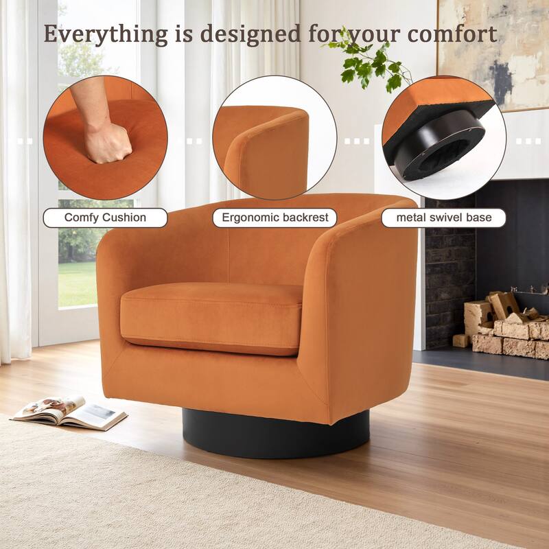 360-Degree Swivel Round Barrel Velvet Armchair Accent Chairs