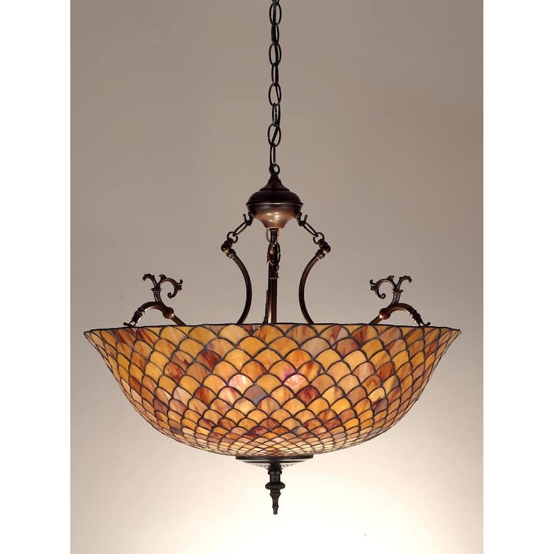 Meyda Tiffany 3 Light 24" Wide Pendant with Handmade Shade - Mahogany Bronze