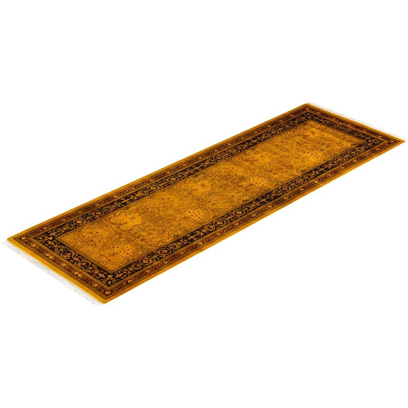 Overton Hand Knotted Wool Vintage Inspired Modern Contemporary Overdyed Gold Runner Rug - 2' 7" x 8' 0"