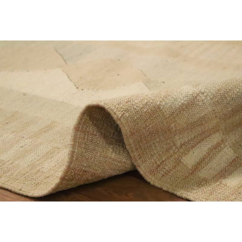 Hand Woven Oriental 100% Wool Carpet Southwestern Tribal Beige & Ivories Kilim Area Rug - 11' 8'' X 9' 4''