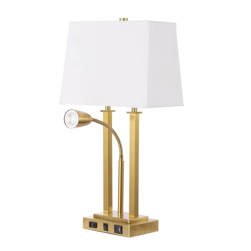 Callie 23.75" 2-Light Farmhouse Metal LED Table Lamp with USB Charging Port, Adjustable Reading Light, by JONATHAN Y