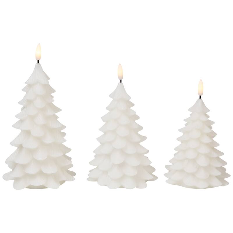Flickering Flameless LED Christmas Tree Wax Candles - 7.25" - White - Set of 3