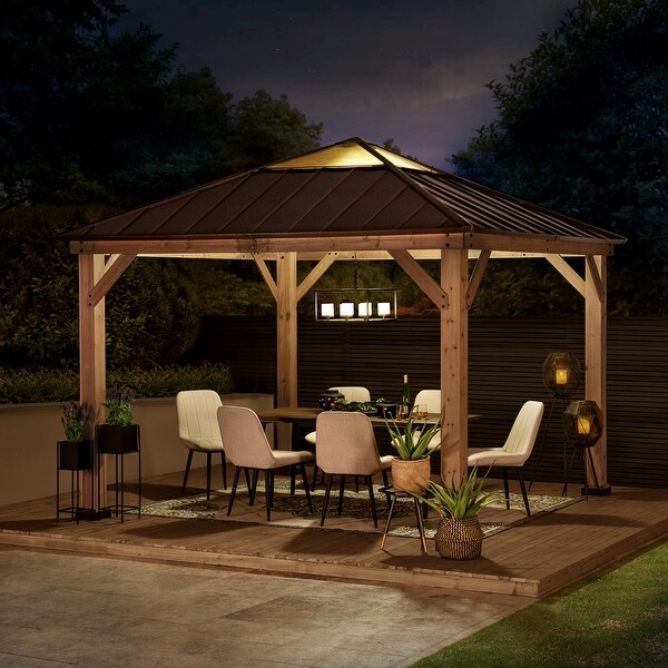 Sunjoy Cedar-framed Brown Steel Gazebo w/ PC Hip-roof