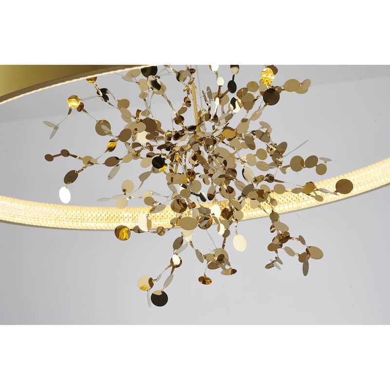 1-Light Gold Stainless Steel LED Chandelier With Confetti Interior