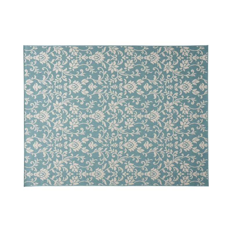 Sea Foam Outdoor Botanical Area Rug, Blue and Ivory by Christopher Knight Home