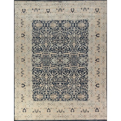 Hand Knotted Oriental 100% Wool Carpet Traditional All-Over Navy Blue & Blues Ziegler Area Rug - 9' 9'' X 8' 3''