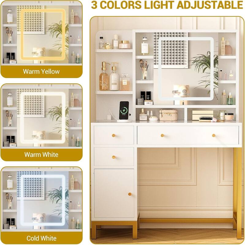 Vanity Desk with Lights 3 Color Lighting Modes