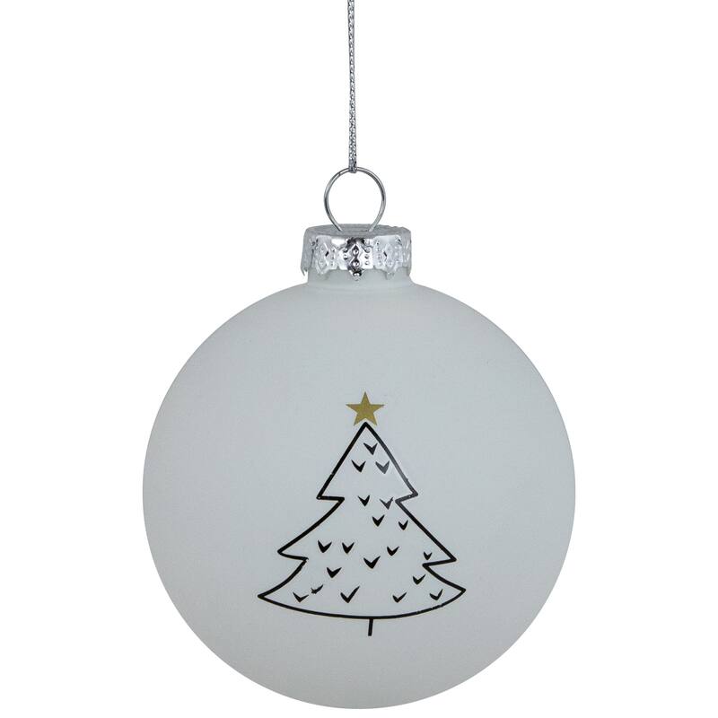 Matte Christmas Tree Glass Ball Ornaments - 3" - White - 4ct