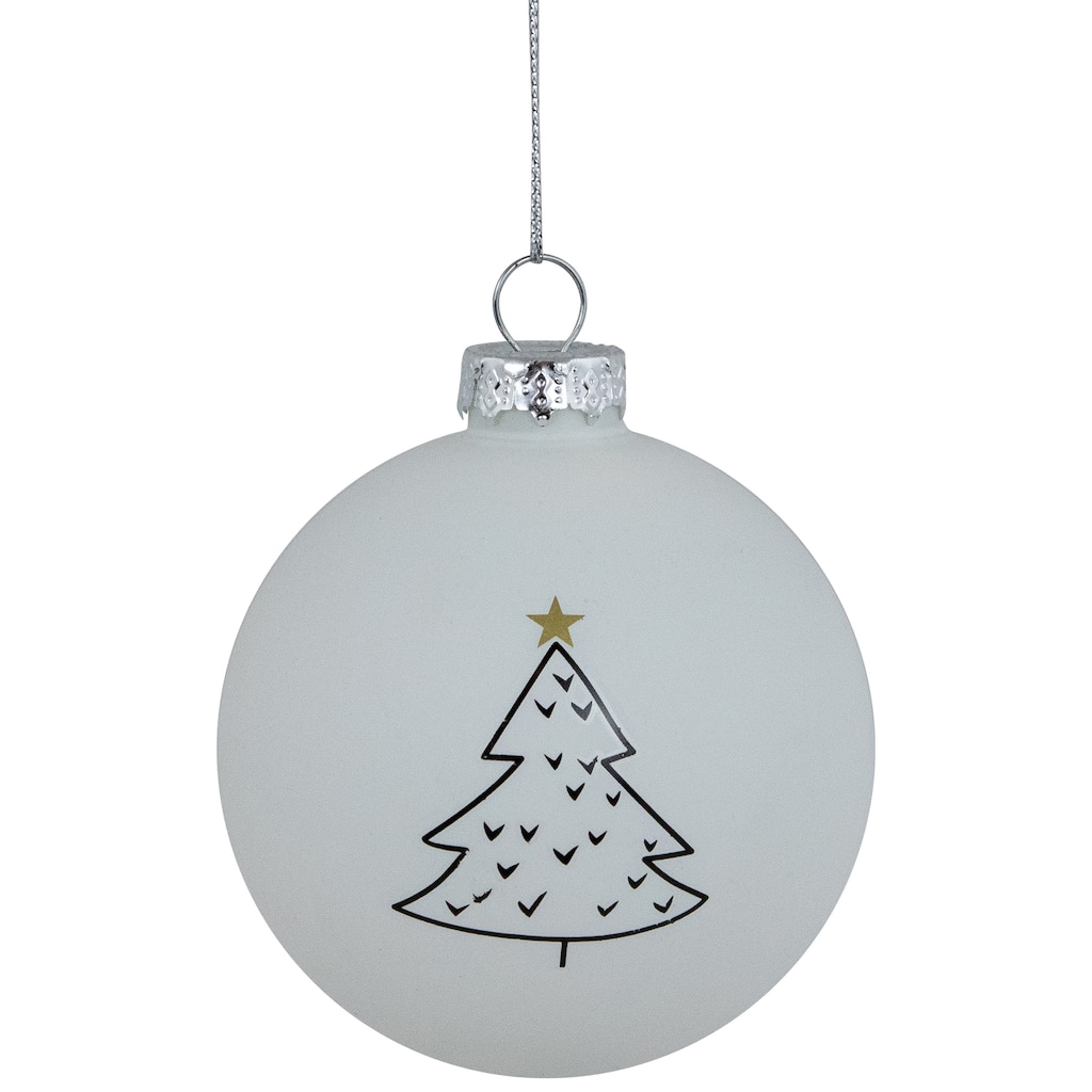 Matte Christmas Tree Glass Ball Ornaments - 3" - White - 4ct