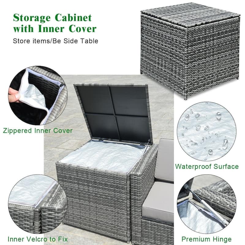 8 PCS Weaving Rattan Sofa Set with Storage Outdoor - 24" x 27" x 25"(L x W x H)