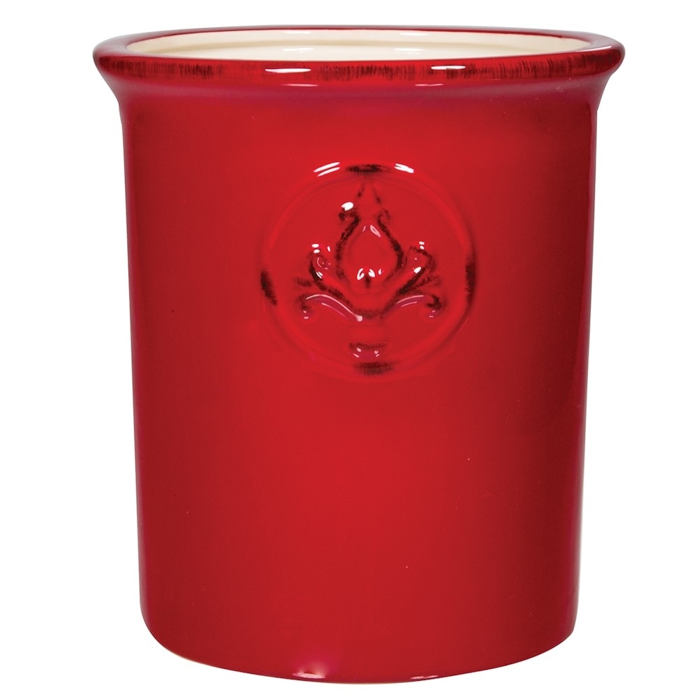 Shop Ceramic Utensil Crock With Embossed Medallion In Aqua Red Or