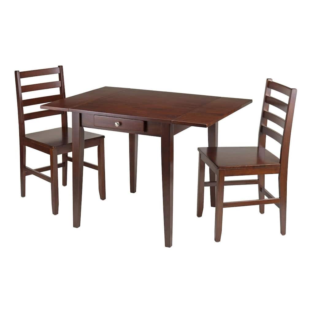 African Drop Leaf Dining Table Set - 3 Piece Wood Table & Ladder Back Chairs