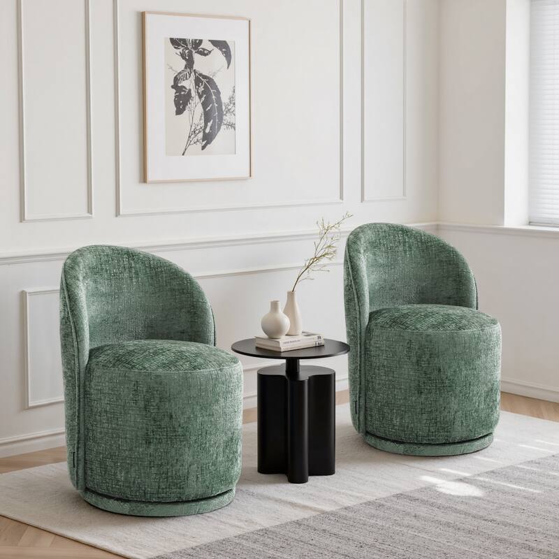 UIXE 2 Set Modern Upholstered Swivel Armless Side Dining Chairs - Green/CHENILLE