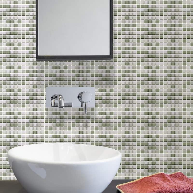 Walplus Small Square Mosaic Tile Sticker Kitchen Peel and Stick Backsplash Bathroom Decor