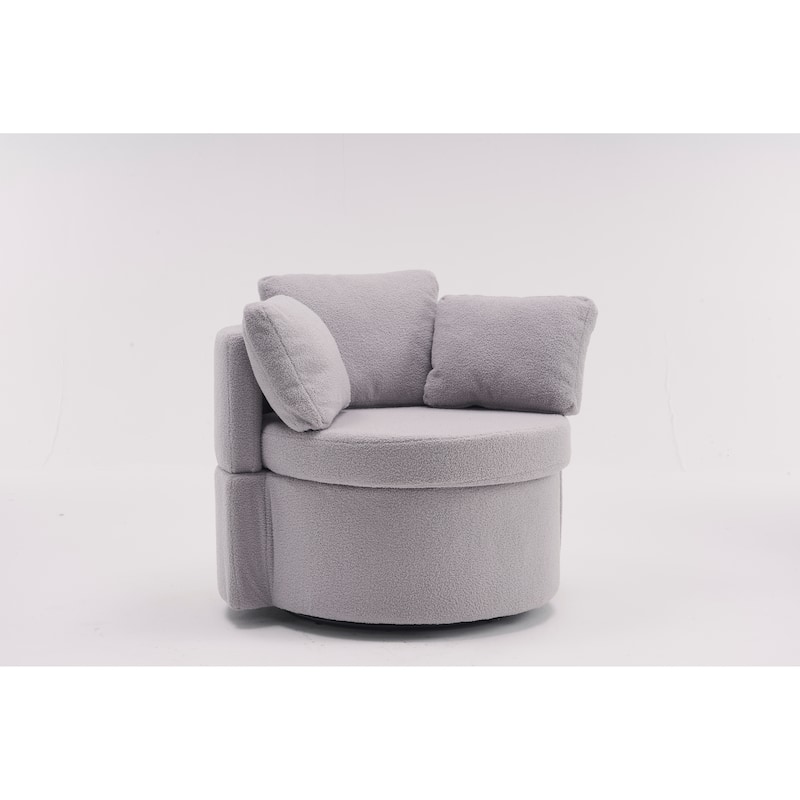 Light Gray Modern 31.5" Upholstered Swivel Barrel Chair with Storage and Back Cushion