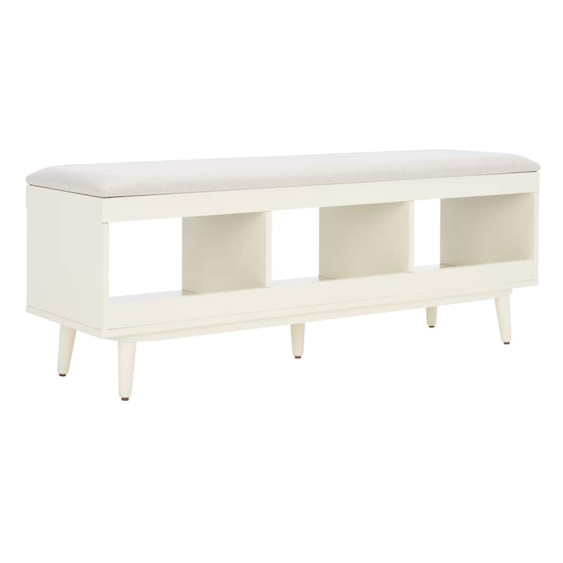 SAFAVIEH Cricket Mid-Century Modern Open Shelf Storage Bench with Cushion