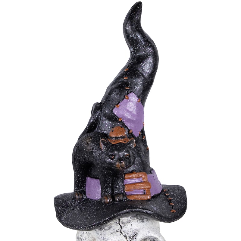 Skull in Witch Hat with Cat Halloween Decoration - 22.75"