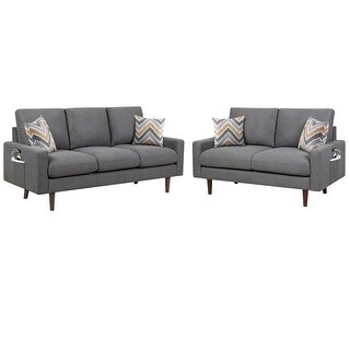2 Piece Sofa and Loveseat Living Room Set with USB Charging Ports - Bed ...