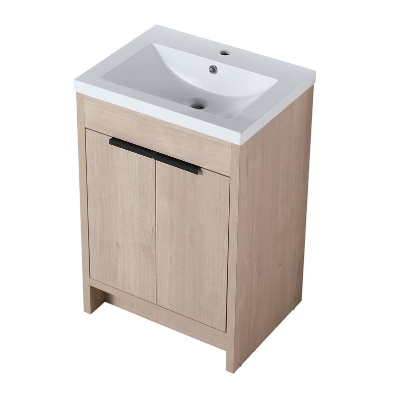 Freestanding Plywood Bathroom Vanity Set in Plain Light Oak with Integrated Sink