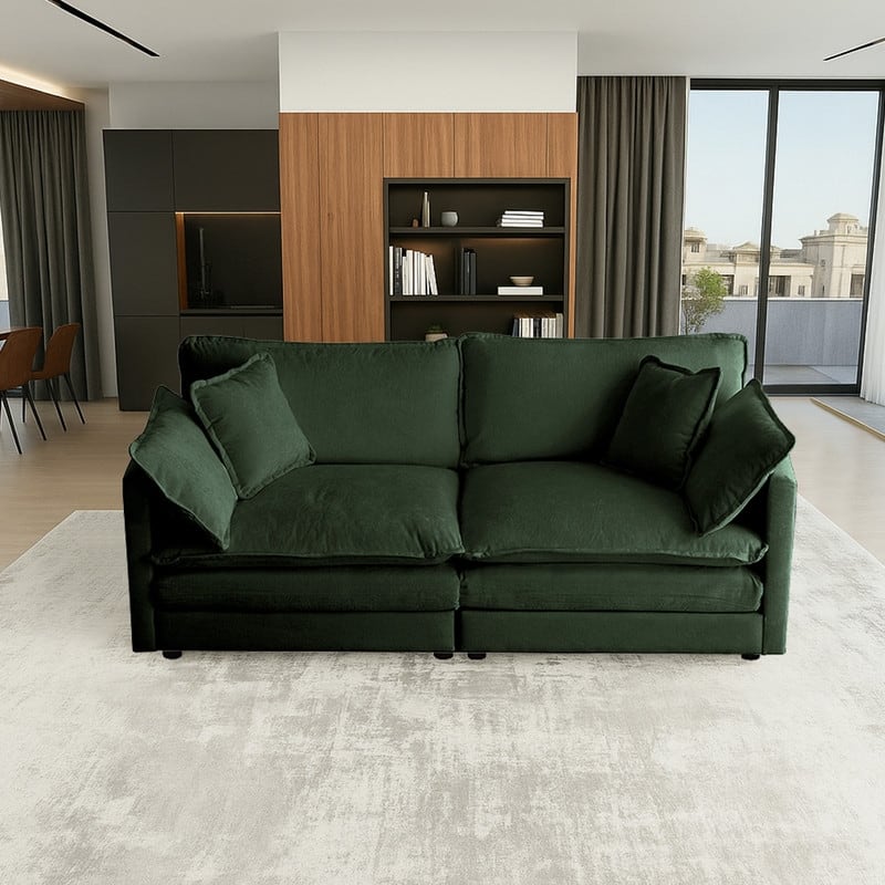Modern Living Room Set, Upholstered Chenille Sofa with Pillows for Living Room, Chenille