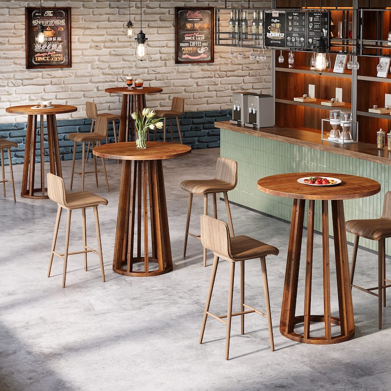 37" H Modern Round Solid Wood Bar Table