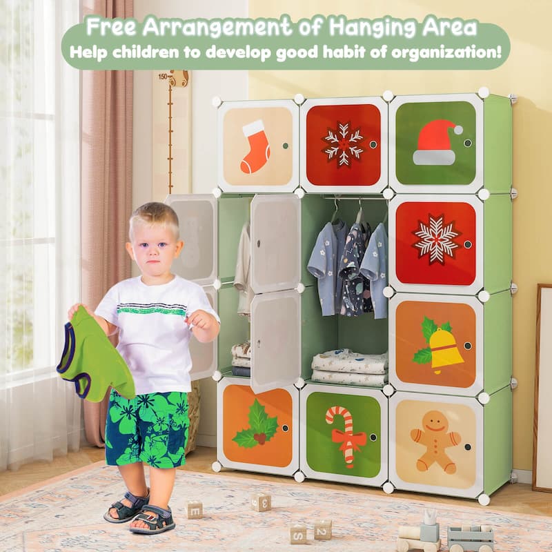 Costway 12-Cube Kids Wardrobe Baby Dresser Bedroom Armoire Clothes