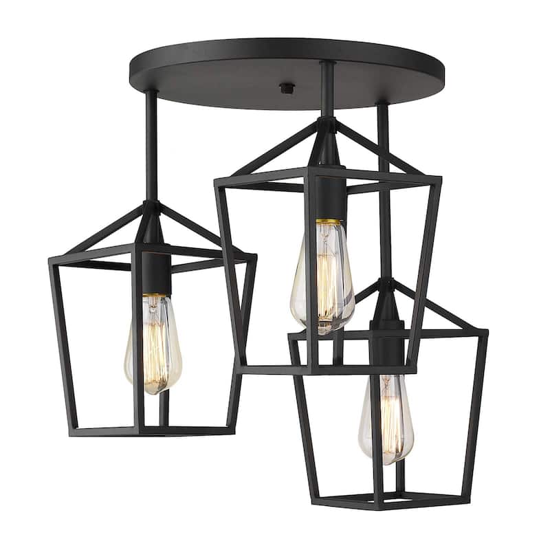 Black Metal 12.9" Caged Semi Flush Mount Ceiling Lighting