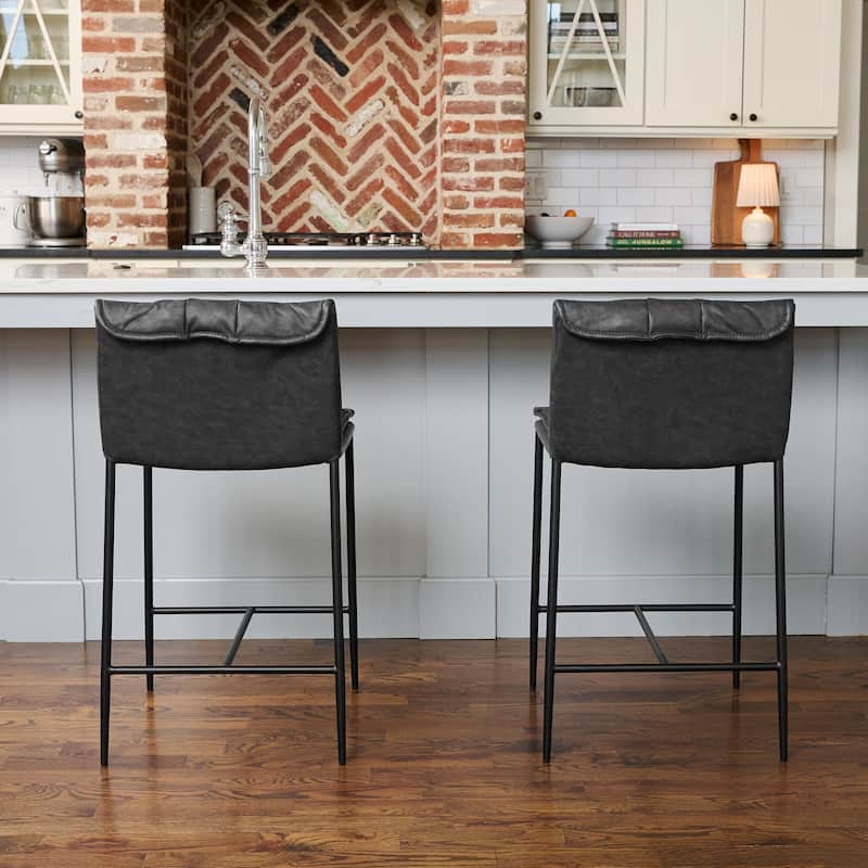 Maven Lane Gerard Bar Metal & Vegan Leather Kitchen Dining Stool