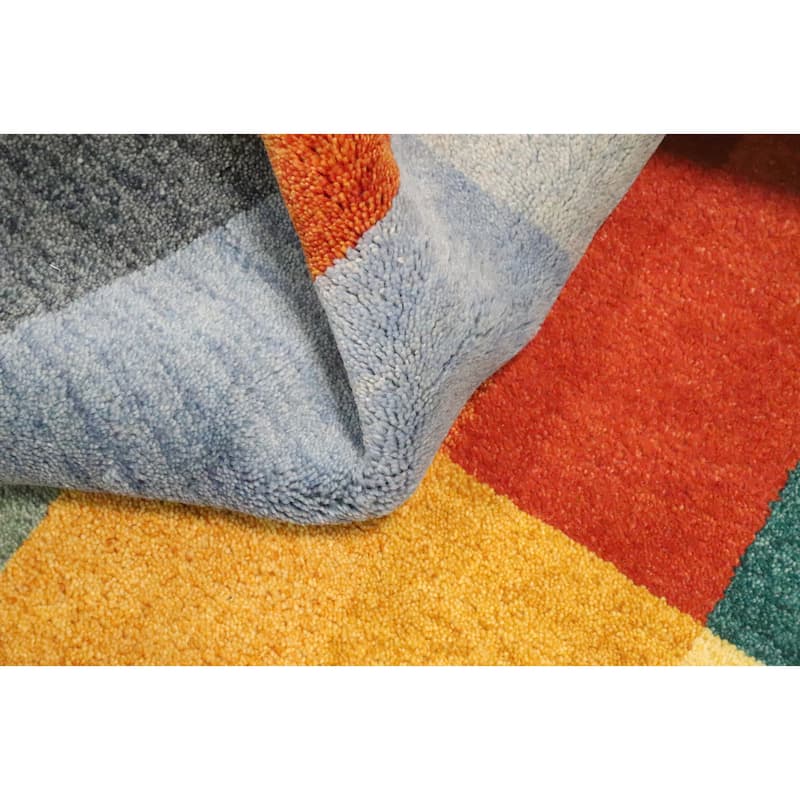 Hand Knotted Oriental 100% Wool Carpet Modern Geometric Multi-Colored Gabbeh Area Rug - 6' 5'' X 4' 6''