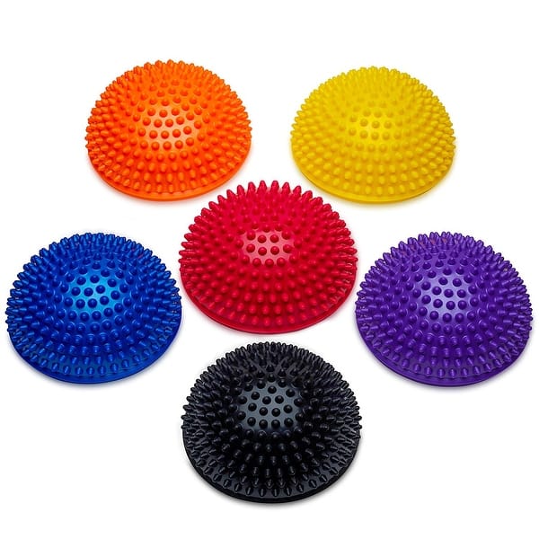 slide 2 of 6, Bintiva Balance Pods, Set of 6 - Red, Orange, Yellow, Green, Purple, Black Red, Orange, Yellow, Green, Purple, Black - Assembled - Kids