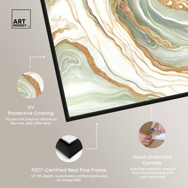 Art Remedy Green And Gold Framed Mineral, Agate & Geode 1 Piece Canvas Wall Art