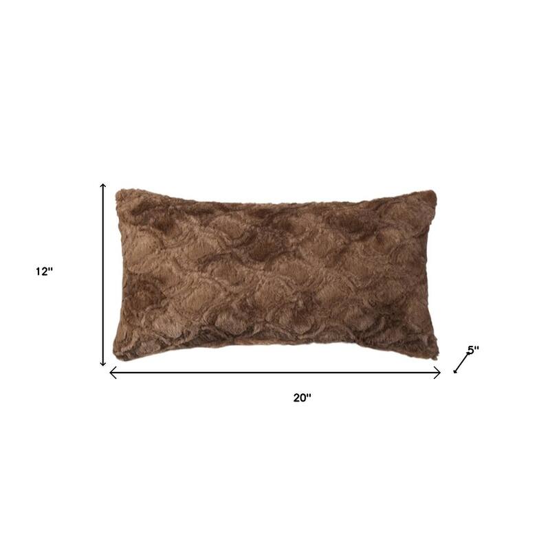 HomeRoots Set of Two 12" X 20" Brown Faux Fur Lumbar Throw Pillows